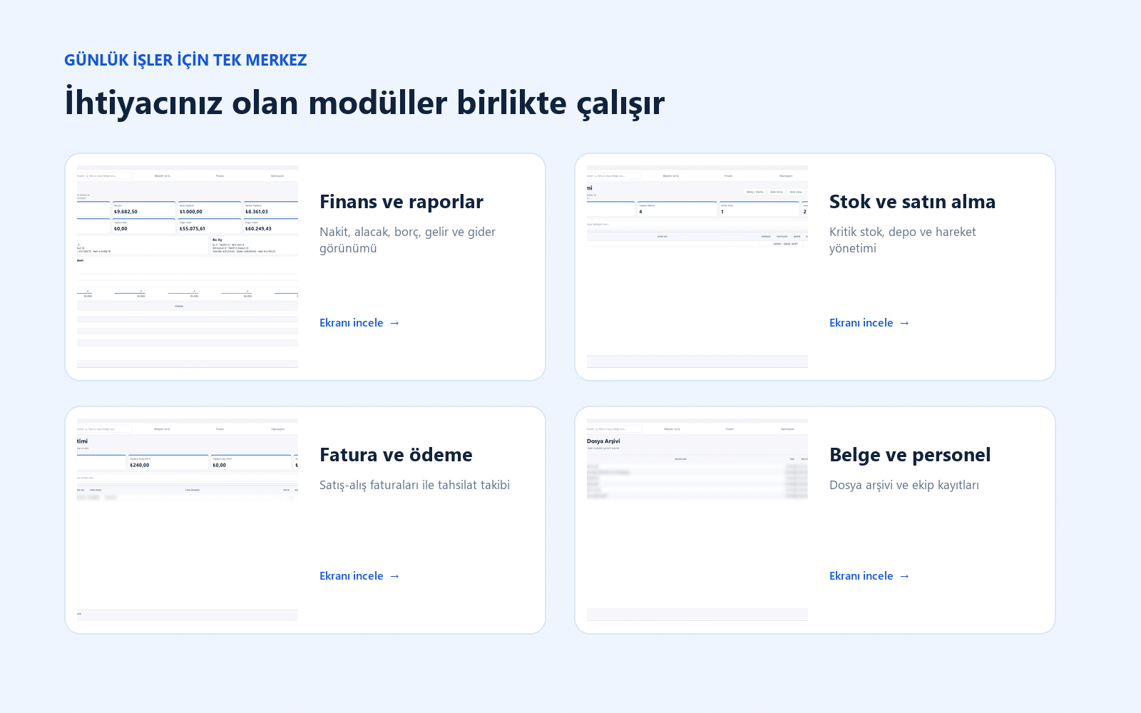 Asimetrik ERP Modülleri ve Yönetim Ekranları
