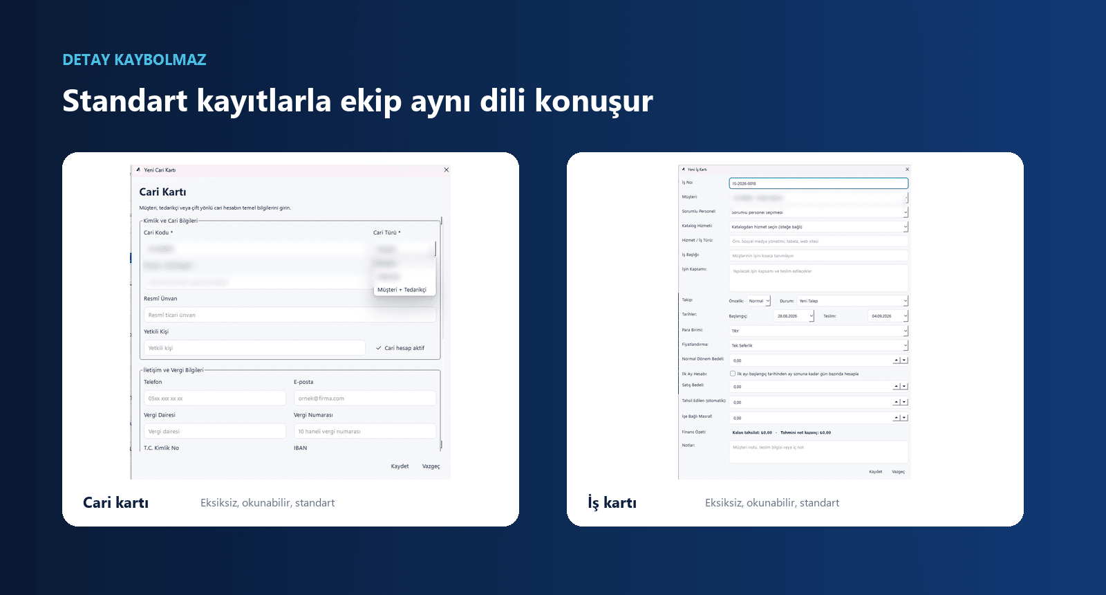 Asimetrik ERP Standart Kayıt ve Teklif Formları